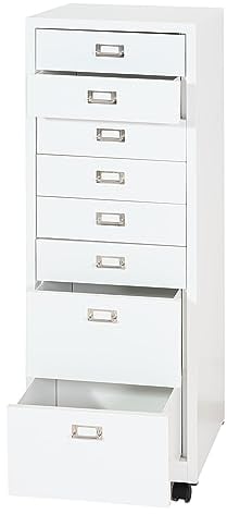 Rollcontainer HWC-L49, Schubladenschrank Stahlschrank Aktenschrank, Metall 115x40x41cm 8 Schubladen - weiß