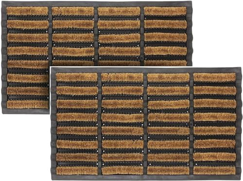 4All Door Mat 40x60cm – Heavy Duty Coir Door Mats Outdoor with Non-Slip Rubber Back – Durable Super Absorbent Machine Washable Outdoor Mat for Mud, Rain, and Dirt Control (Pack of 2)