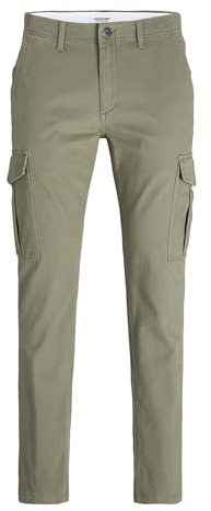 JACK & JONES Mens Slim Fit Cargo Trouser Utility Pockets Ankle Height Trousers for Men UK, Dusty Olive Colour, Size- 34W / 32L