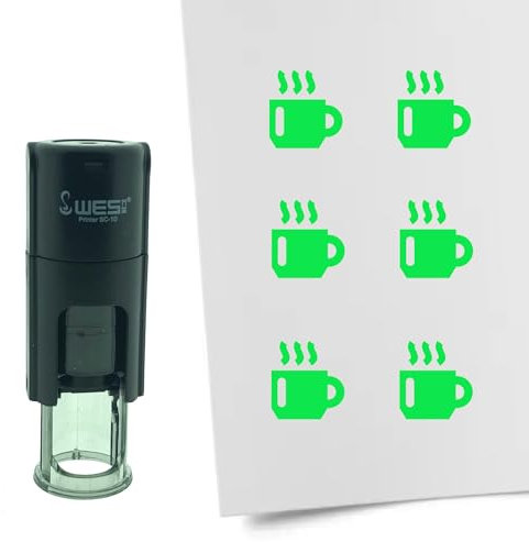 Combicraft Stamp Coffee Cup 10mm Round - Green Ink - Internal refillable Stamp Cushion - Handy for Loyalty Cards, Bullet journals or Other Creative Projects