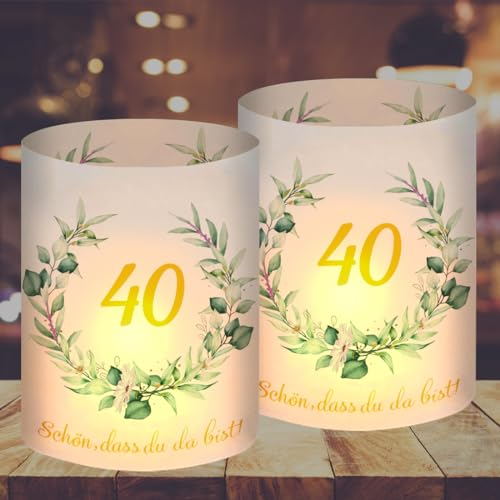 12 Windlicht Tischdeko 40 Geburtstag, Deko 40. Geburtstag Frau Mann, Tischdeko Geburtstag 40, Schön DASS Du Da Bist, Geeignet für Teelichter oder Kerzen