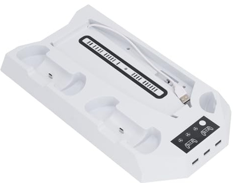 Supporto di Raffreddamento Slient UHD Sottile per PS5 con Stazione Dock di Ricarica a Doppio Controller per Un'esperienza di Gioco Stabile (WHITE)