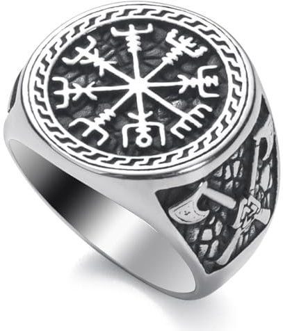 WESTMIAJW Viking Ring Men Viking Norse Compass Vegvisir Rings Jewellery for Men Size V1/2