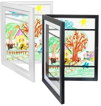 Generisch Picasso-Arts Kinder Bilderrahmen, A4 Befüllbare Rahmen für Kinderzeichnungen und Kunstprojekte mit Frontöffnung (Holz) (Weiß)