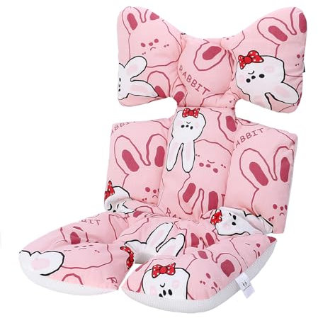 Coussin de Siège Réversible pour Poussette Matelas Universel Soutien Bébé Coussin Réducteur de Landau en Coton pour Enfant Fille Garçon (Lapin Rose)