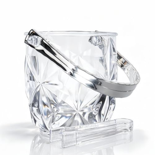 Dmnnlp Cubo de hielo transparente de 1,3 L con pinzas, cubos de hielo acrílicos para fiestas, asas de fácil transporte, cubo pequeño para fiestas, bebidas, barbacoas, bares, restaurantes, hogar