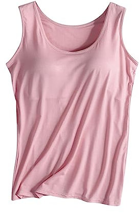 Vest Tops for Women Camisole with Built in Bra,2 in 1 Camisole with Built in Padded Bra,Solid Color Loose Sleeveless V- Neck T-shirt Home Top Thin Bottoming Shirt Yoga Gym Tops Sleeping Vest Bra Top