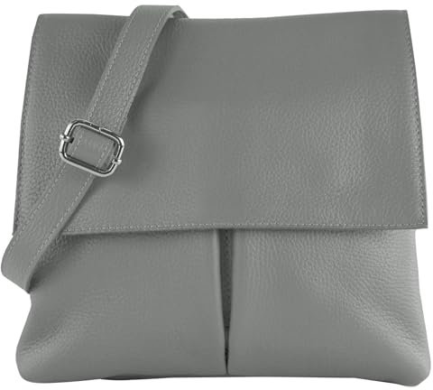 modamoda de T63LEDER Damen Leder Umhängetasche Schultertasche handmade in Italy, Farbe:Telegrau