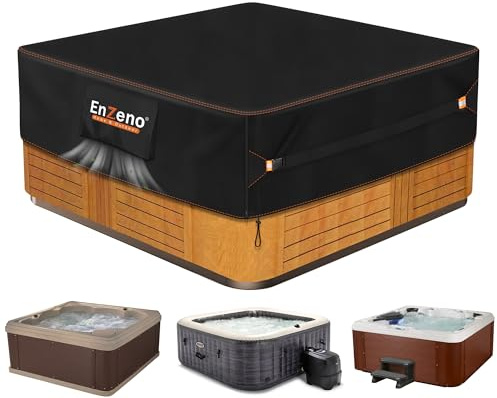 Enzeno Outdoor SPA Whirlpool-Abdeckung, wasserdicht, quadratisch, 243,8 x 243,8 cm, passend für 94 x 94 oder 93 x 93 oder 92 x 92 420D, strapazierfähig, Cub Whirlpool-Deckelschutz, Schutzkappe