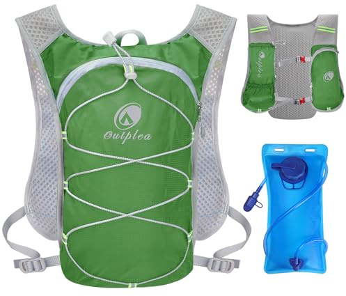 Outplea Sac à Dos Hydratation Marathoner avec Poche à Eau 2 L, Gilet Hydratation Running Ultraléger, Sac Eau Running de Camping Randonnée Trail Sport, Vert