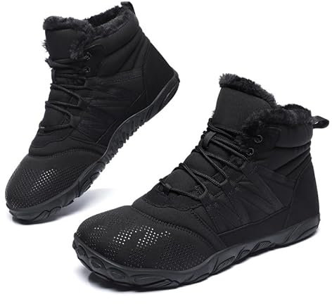 Scarpe Barefoot Stivali Invernali Stivali Neve Uomo Donna Impermeabile Caldo Scarpe Trekking Stivaletto Outdoor Doposci Resistente Antiscivolo Comode Unisex Nero EU45