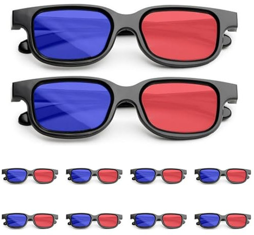 couduan 3D Movie Gaming Red-Blue Glasses 10Pcs,Black Resin Lens 3D Viewing Movie Game Glasses,for TV Anaglyph Photos 3d Print Magazines Projectors