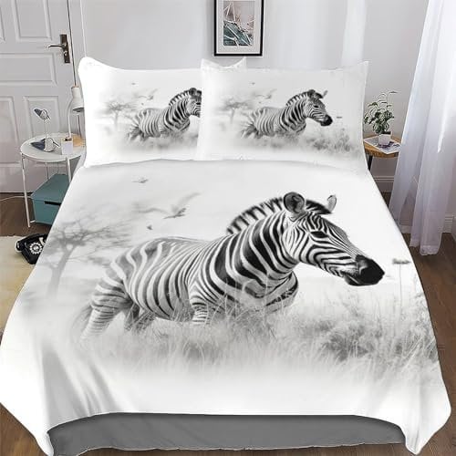 PAZZK Zebra Bettwäsche & Kissenbezug - Bettbezüge Aus Atmungsaktivem Mikrofaser, Superweiches Bettbezug Set 2teilig, Angenehme Bettdeckenbezug Single (135x200cm)