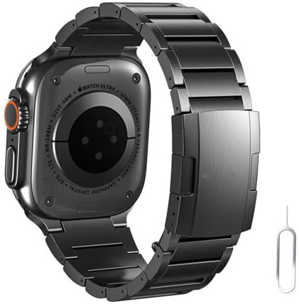 synsing Correa Titanio para Apple Watch Ultra 2 49mm 45mm 44mm 42mm 41mm 40mm 38mm, Correa de Metal de Titanio de Repuesto con Hebilla Integrada para iWatch Series 9/8/7/6/5/4/3/2/1/SE,Negro49