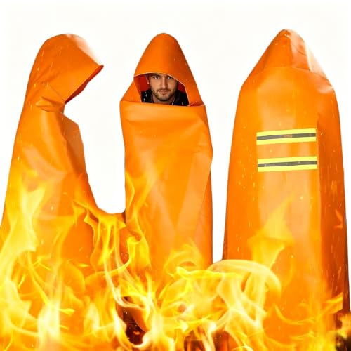 DIBBATU Fireproof Cloak, Fire Escape Cloak, Extra Big Fireproof Fiber Cape, Emergency Used as A Fire Blanket, Head Protection Fire Escape kit for Household, Office Home (Orange, 72 * 70in)