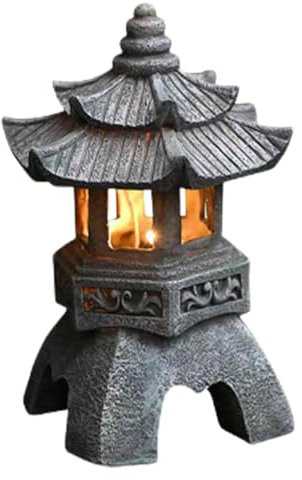 Lanterna della pagoda - Statua del giardino della pagoda, lanterna della pagoda giapponese in pietra | Ornamenti da giardino della statua della lanterna della pagoda solare, luci decorative del