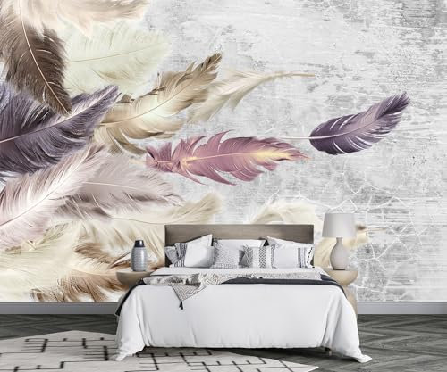 Tapete Kinderzimmer Fototapete Vintage-Feder-Aquarell Tapeten Vliestapete Modern Schlafzimmer Wandtapete Bildtapete Wand Dekoration -D007-400cmX260cm