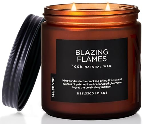 M&SENSE Lodernde Flammen Duftkerzen im Glas Patchouli und Zedernholz, große Duftftkerzen mit 2 Dochte, natürliche Sojakerze 330g 70 Stunden lange Brenndauer Aromatherapie-Kerzengeschenk Winter Kerze