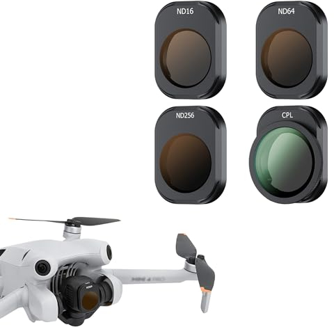 JJC Mini 4 Pro ND-Filter-Set, 4 Stück (ND16, ND64, ND256 CPL), Polarisationsfilter, kompatibel mit DJI Mini 4 Pro Drohnenobjektiv-Zubehör, 13 mehrfach beschichtete Schichten und Aluminiumrahmen