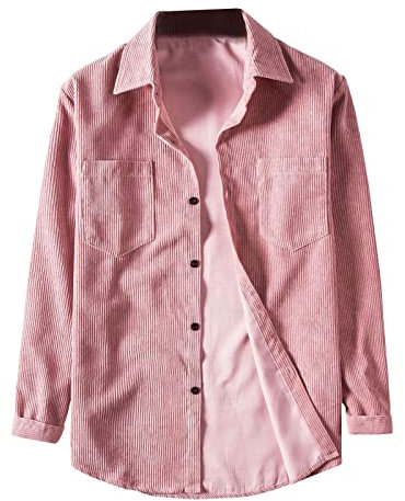 Chemises en velours côtelé léger pour homme, chemise de travail décontractée côtelée, veste à coupe régulière avec poches de poitrine, taille UK expédition 7 jours, rose, XXL