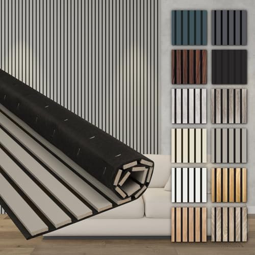 HEXIM Akustikpaneele Holz 278x60cm - Holzpaneele Wand Lamellenwand flexibel MDF Wandpaneele TV Wandverkleidung Holzwand Deko grau (6 Paneele / 10,02 m² Sandgrey - AP02)