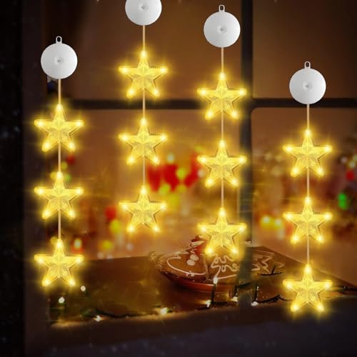 HUIKUANGEU Luces Navidad Led,4 Piezas Luces Led de Navidad Colgantes,Luz Led para Ventana con Ventosa,LáMpara Led de Navidad,Luces de Ventana de Navidad Led,Luces de Decoración Navidad