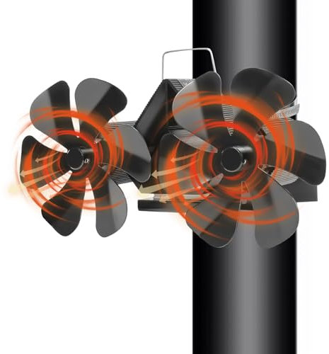 EagerMinds Ventilateur Poele à Bois, Ventilateur de Cheminée Thermique à double tête, 12 Pages de Ventilateur Cheminée, Silencieux pas d'électricité Requise, pour Poêle à Bois/Cheminée/Gaz/Bûches (B)
