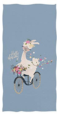 Badetuch Lama Alpaka Im Blumenkranz Hängeflagge Auf Vintage Fahrradkorb Blume Hallo Frühling Grau Drucktuch Weich Groß Mikrofaser Handtücher, Für Wandern, Strand, 80x130cm