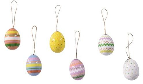Ostereier zum Aufhängen 4x6cm Kunststoff 6er Set - mit Aufhänger - Deko Eier für Ostern Frühling - Kunststoffeier Osterdeko Hängedeko Frühlingsdeko bruchfest - Bunt