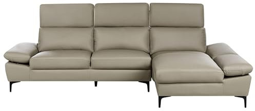 Retro Ecksofa mit Récamiere beige Taupe Echtleder linksseitig L-Förmig Farila