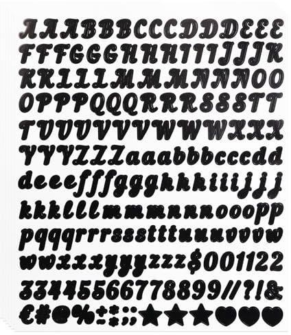 0.5 Inch Small Vinyl Letters Number Stickers, 6 Sheets Self Adhesive Alphabet Number Sticker for Sign, Notebook Decor, Scrapbook - Black