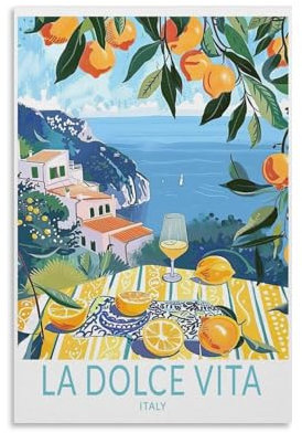 QGVBGF Italienische Zitronen-Poster, La Dolce Vita Küste, Druck, Leinwandposter, Wandkunst, Dekordruck, Bild, Gemälde für Wohnzimmer, Schlafzimmer, Dekoration, 50 x 75 cm
