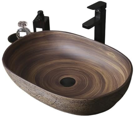 Xumh2024-3 Fregadero de baño Lavabo de cerámica Retro for encimera, for Exterior e Interior, for Patio y baño. Lavabo del baño