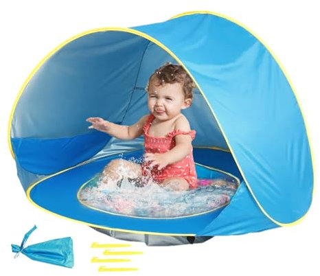 Tente de plage pour - Protection solaire anti-UV - de plage portable avec mini piscine - Sac de transport inclus