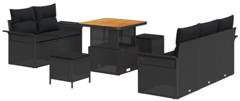 vidaXL 8-teiliges Garten-Sofa-Set mit Kissen in Schwarz aus Poly Rattan – Bequemes modulares Outdoor-Möbel für Terrasse und Balkon. UV-beständig und ideal für den Hinterhof.
