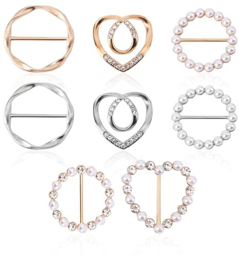 8stk Schalringe, Süße T-Shirt-Clips für Frauen Verstellbare Schalclips und -Ringe Stilvolle Hemd-Krawatten-Clips für Lose Kleidung Blusen Kleider (Silber/Gold)