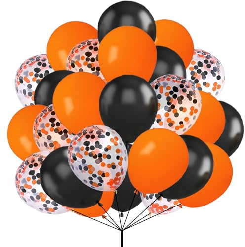 60 Stück Schwarz Orange Luftballons, 12 Zoll Halloween Ballons Orange Schwarz Latexballon Konfetti Ballon Partyballon für Halloween Geburtstag Jubiläum Graduierung Party Dekoratione