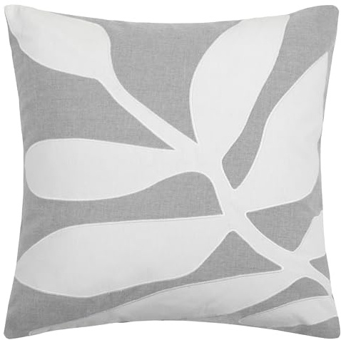 Voyage Maison Bodhi Feather Filled Cushion – 100% Cotton Abstract Leaf Appliqué Decorative Pillow (Steel - 50x50cm)