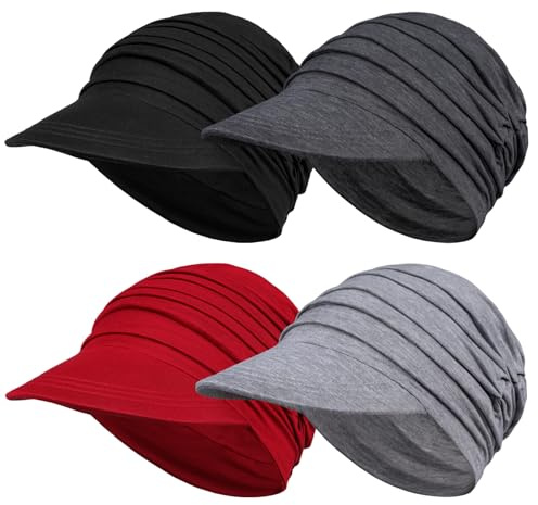 TSKNOMO 4 Pcs Bonnet Chimiothérapie Extensible pour Femme, Couvre-Chef Doux Élastique en Bambou Type Casquette de Baseball pour Perte de Cheveux