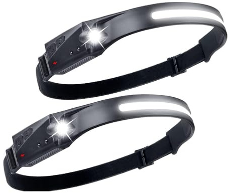 flintronic 2PC Stirnlampe LED Wiederaufladbar, Intelligenter Sensor COB Kopflampe, 5 Lichtmodi, 600 Lumen 230 ° Beleuchtung leichte Stirnlampe, für Angeln, Camping, Joggen Laufen