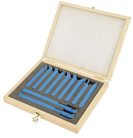 Tocekat 11PCS 8 x 8mm Universal Lathe Tools Set for General Lathes | Carbide Tipped Welding Kit with Wood Case, Milling Cutting Turning Set for Semi Automatic and Automatic Lathes