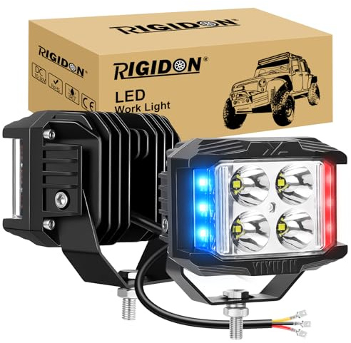 RIGIDON 2x 4 pouces 35W 3500lm stroboscopique barre led, blanc blanc rouge | cube, 12V 24V, étanche, feux de travail, phare de travail led, projecteurs, pour offroad Voiture camions ATV 4x4 tracteur