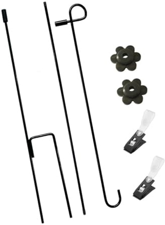 POPETPOP Support de Drapeau de Jardin en Fer 93X42 CM avec Pince et Butée Résistant aux Intempéries Petit Porte-Drapeau pour Extérieur pour Fêtes de Noël et Décoration de Pelouse