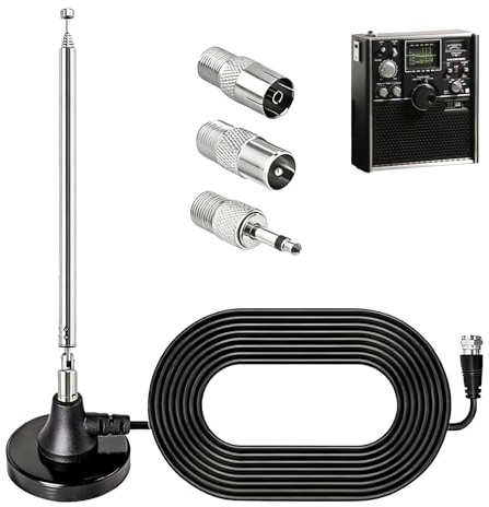 Hochleistungs-DAB+ und UKW Radioantenne für den Innenbereich, Digitale Teleskopantenne mit Magnetfuß, 3 Meter Verlängerungskabel, F-Stecker und Adapter für 75 Ohm DAB FM Radio Tuner und HiFi Empfänger