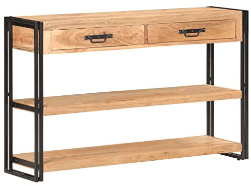Bucmath Sideboard 120x30x75 cm Akazie Massivholz, Konsolentisch mit 2 Schubladen, robuster Schrank für Wohnzimmer, Flur
