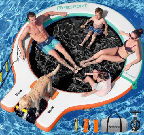 Große aufblasbare Badeplattform 240 cm Schwimminsel Sunchill mit Wasserrampe für Hunde, Wasserinsel für 3–5 Personen, Schwimmendes Dock inkl. Luftpumpe, Badeinsel Plattform für Pool Strand See & Ozean