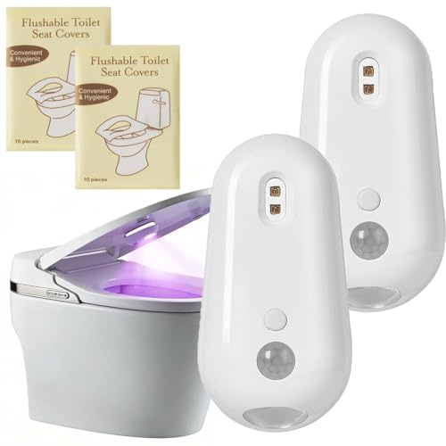 Luz de esterilización de inodoro, luz nocturna UV UVC 2 en 1, activada por movimiento, recargable por USB-C, sensor infrarrojo, montaje adhesivo (2 piezas)