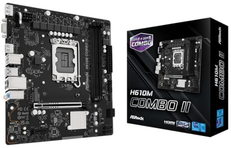 ASRock H610M Combo II - Micro-ATX LGA1700 Intel 14e/13e/12. Gen Mainboard - Combo DDR5 x2 oder DDR4 x1, x1 PCIe 5.0, x1 M.2 PCIe 3.0x4, HDMI/DP/VGA