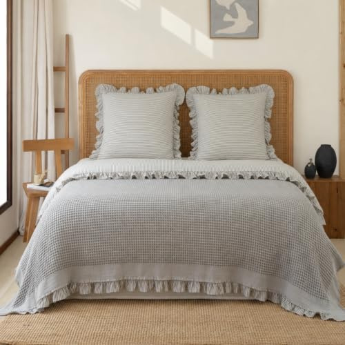 PandaHome Tagesdecke 220x240 cm - 100% Baumwolle | VWaffeldecke Kuschedecke, Waffelpique Decke, Waffel Bedsprei, elegante waffelstruktur für schlafzimmer & Sofa