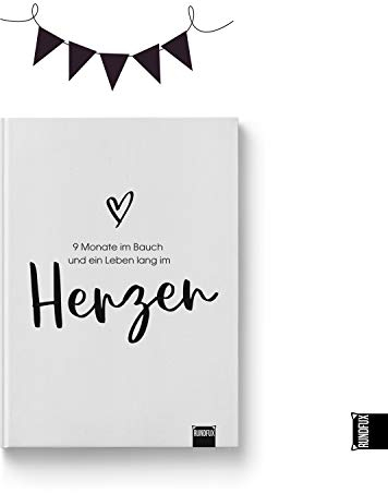 Rundfux® Schwangerschaftstagebuch 42 Wochen | Geschenk zur Geburt für Mama - Minimalistisch mit Terminen, Kalender & Übersicht Fotoalbum
